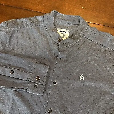 Young LA Shirt Mens Medium Gray Button Up Mandarin Collar Streetwear • $22.99