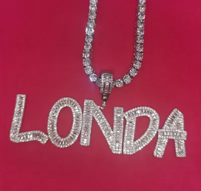 Custom Name Tennis Chain Necklace Pendant Zirconia Baguette Women Men Jewelry • $88