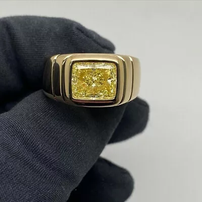 Lab-Created Citrine 2.50 Ct Emerald Cut Men's Band Ring 14K Yellow Gold Plated • $119.99