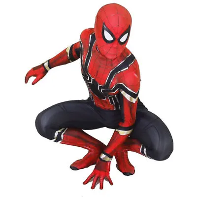 Kids Boys Men Cosplay Avengers Iron Spiderman Costume Party Fancy Dress Jumpsuit • £9.97