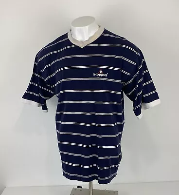 Vintage Le Coq Sportif T Shirt Navy Blue & White Striped Sz XL Men’s • £12.99