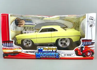 Funline Muscle Machines 1:24 Scale Diecast Yellow 1967 67 Chevy Nova Hot Rod NEW • $39.97