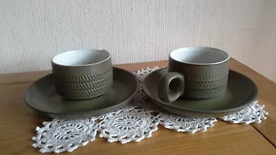 £7 • Buy 2 Denby Chevron Coffee Cups Saucers Green