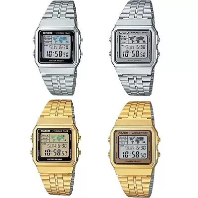 Casio Retro A500wa-1/7 A500wga-1/9 Silver Gold Tone World Map Adjustable Band • $107.78