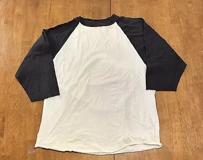 Vintage Baseball Raglan Blank T Shirt Large 90s White And Black • $10