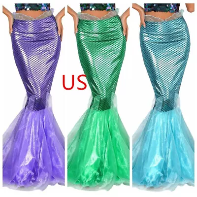 US Women's Mermaid Skirt Shiny Cosplay Costume Bodycon Long Skirts Rave Clubwear • $20.23