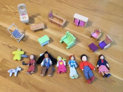 $24.99 • Buy Vintage WOODEN DOLLHOUSE FURNITURE Hape Ryan’s Room Kids Kraft Mixed Lot Figures