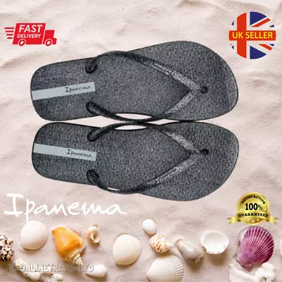 New Ladies Women Flip Flops Summer Pool Beach Sandals Toe Post Black Ipanema • £13.95