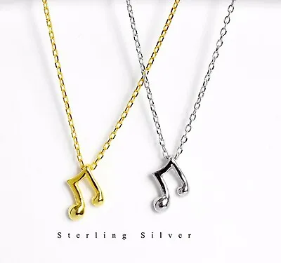 Fashion Women Music Note 925 Sterling Silver Pendant Chain Necklace 15.5-17.5  • $15.50