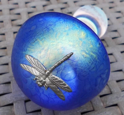 £25 • Buy Heron Glass Iridescent Toadstool Mushroom Dragonfly Paperweight