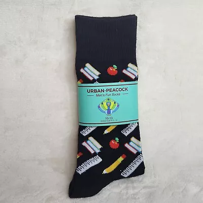 Urban Peacock Mens Fun Socks Size 10-13 Shoe Size 6.5-12 Pencil Ruler Apple Book • $15.99