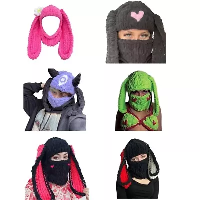 Knit Balaclava Adult Novelty Hat With Rabbit Ears Cosplay Costume Hat • £16.30