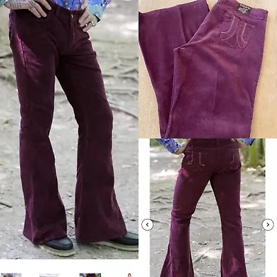 Run & Fly Mens 38 W Long Burgundy  Corduroy Hippie Flare Bell Trousers Retro 70s • £35