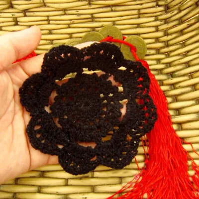 4Pcs Black Vintage Hand Crochet Lace Doilies Round Cup Mats Flower Coasters 10cm • £3.23