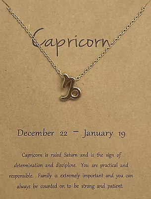 New Woman's Gold Zodiac Sign Capricorn Make A Wish Pendant Necklace With Card • $7.50