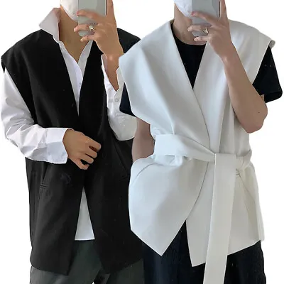 Mens Sleeveless Kimono Coats Tied Waistcoat Jacket Cardigan Vest Outwear Tops • $20.85