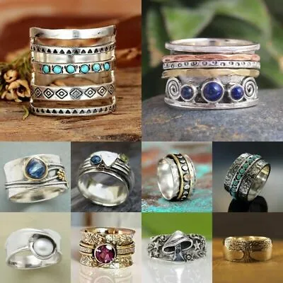 $2.10 • Buy Boho 925 Silver Rings For Women Turkish Handmade Ring Wedding Jewelry Size 6-10