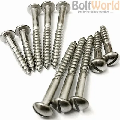 SLOTTED ROUND HEAD WOOD SCREWS A2 STAINLESS STEEL DOME SLOT PAN 3mm 4mm 5mm 6mm • £3.42