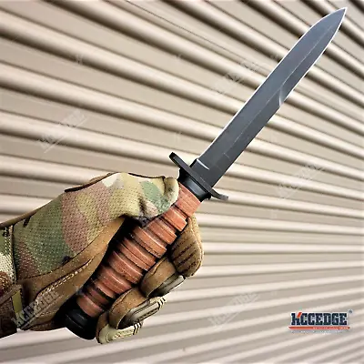 11 3/4  WWII M3 FIXED BLADE FIGHTING TRENCH KNIFE -No Bayonet- STACKED LEATHER • $32.57