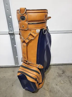 Vintage Ron Miller Brown Navy Blue Leather Pro Model Golf Bag USA • $54.99