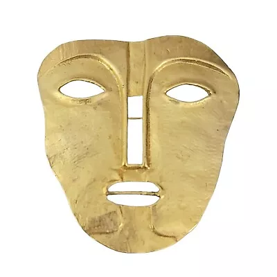 Maxine Denker Matte Gold Tone Tribal Face Mask Brooch Unsigned • $89.99