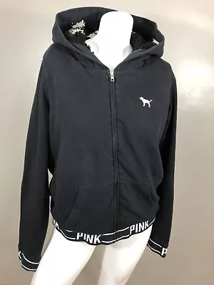 Victoria's Secret Pink Full Zip Sweatshirt Hoodie Jacket Faux Fur Lined Sz M • $46.99