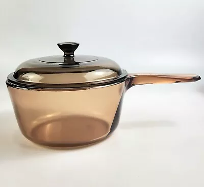 Corning Amber Vision 1.5 Liter Saucepan W/ Lid Cookware Visions (Brown) USA • $26.95