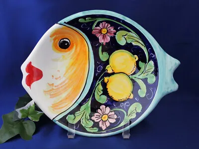 Vietri Italian Pottery Fish Plate Serving Dish Lemons Painted By Hand In Italy • $49.97