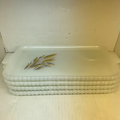 Vintage Anchor Hocking Fire King Golden Wheat Milk Glass Snack Set Of 4 Plates • $9.99