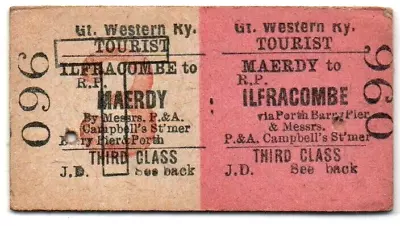 Great Western Railway Ticket-Maerdy To Ilfracombe-Tourist Campbell's Steamer • £4.99