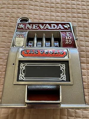 Vintage Mini Slot Machine Toy Gambling Bank Metal Las Vegas Nevada 11  AS-IS • $39.99