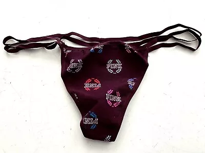 PINK Victorias Secret New Plum Crest Logo Cotton Strappy V String G Panty L • $11.99