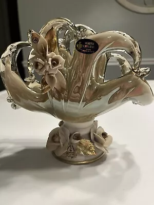 Murano Art Glass Napkin Holder Vase Centerpiece Capodimonte Porcelain Flowers • $49.99
