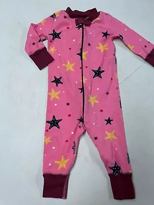 Hanna Andersson Organic Cotton Pink Star  Union Suit Pajamas  60  6  9  Ms  Ln • $13.50