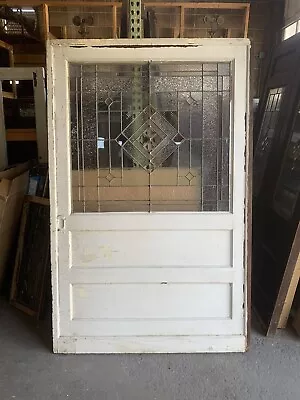 ~ Antique Chestnut Pocket Door Stained Beveled Glass ~ 54.25 X 84.25 ~ Salvage • $1250