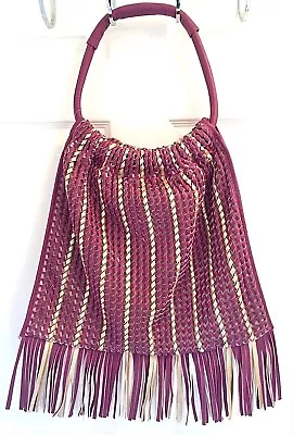 New Melie Bianco Fringy Fringe Hobo Purple & Gold Handbag Purse Womens • $59.99