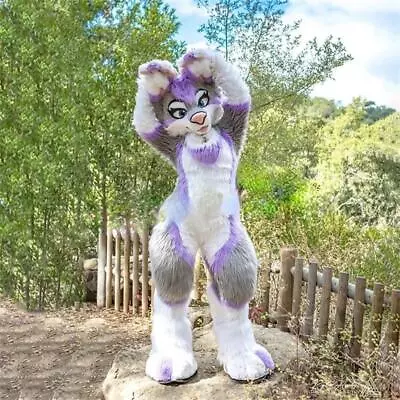 Long Furry Purple Grey Husky Fox Dog Mascot Fursuit Costume Outfit Party • $124
