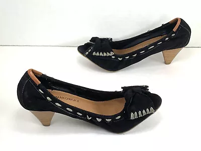B Makowsky Black Heels Peep Toe Suede Bow Pumps Women’s Shoes Size 6M US “FEAST” • $24