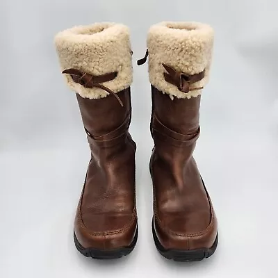 UGG Womens Size 11 EU 42 Brown Leather Sheepskin Side Zip Vibram Sole Boots 5571 • $39.95