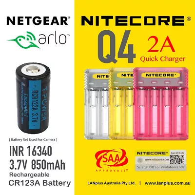 Netgear Arlo Camera Rechargeable Battery CR123a & Charger Kit By Q4 2A Quick Cha • $99
