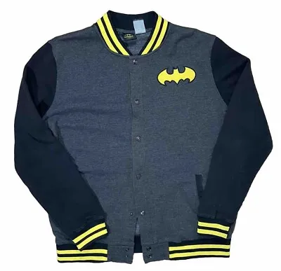 VTG Batman Jacket Cardigan Black Yellow Classic Logo Comics Sz L/XL Retro • $14.95