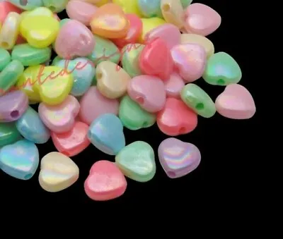 100 Pcs 12mm Pastel Heart Ab Acrylic Beads Opaque Mix Childrens Beading C340 • £2.59