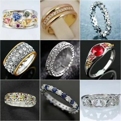 Gorgeous Women 925 Silver Filled Cubic Zircon Ring Wedding Jewelry Size 6-13 • $4.70