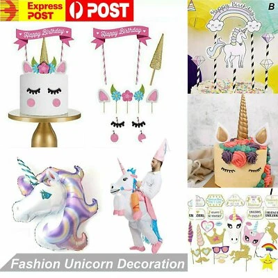$19.99 • Buy 1x Unicorn Birthday Cake Topper Foil Balloon Kids Girls Party Decoration Prop AU