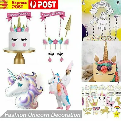 $11.45 • Buy 1x Unicorn Birthday Cake Topper Foil Balloon Kids Girls Party Decoration Prop AU