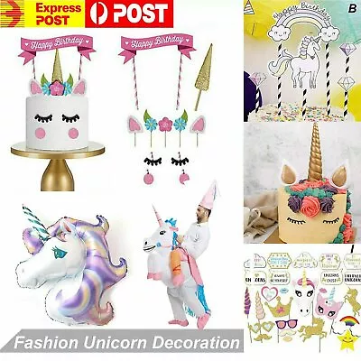 Unicorn Birthday Banner Cake Topper Foil Balloon Kids Girls Party Decoration AU • $4.98