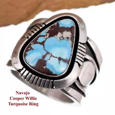 MENS Turquoise Ring GOLDEN HILLS 12.5 HEAVY COOPER WILLIE Sterling Silver Navajo • $584.22