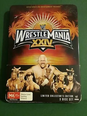 WWE - Wrestle Mania 24  (DVD 2008) - Region 4 COLLECTOR TIN CASE • £15.64