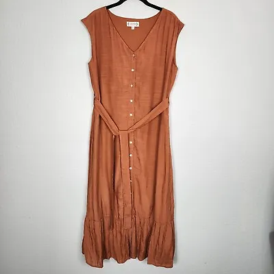 NANETTE LEPORE Womens Belted V-Neck Button Fit & Flare Midi/Maxi Rust SZ 8 • $19.99