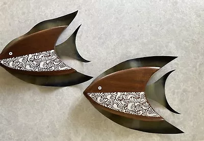 Vintage MCM Wood Brass Wall Decor Fish Masketeers • $99.99